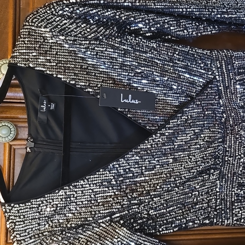 Lulu's Midnight Black Dress with Silver Sequins